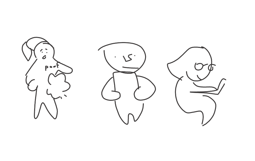 Image ID: Simple drawings on a blank background of kids. One has a laptop, one has a tablet, and one has nothing. The latter is holding a cloud labelled "poof" showing that the child is holding something that has vanished.